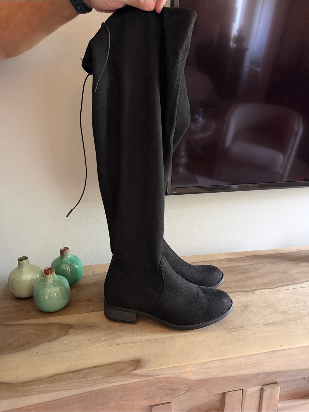 Women's Black Over-the-Knee Boots - Classic Stretch Suede